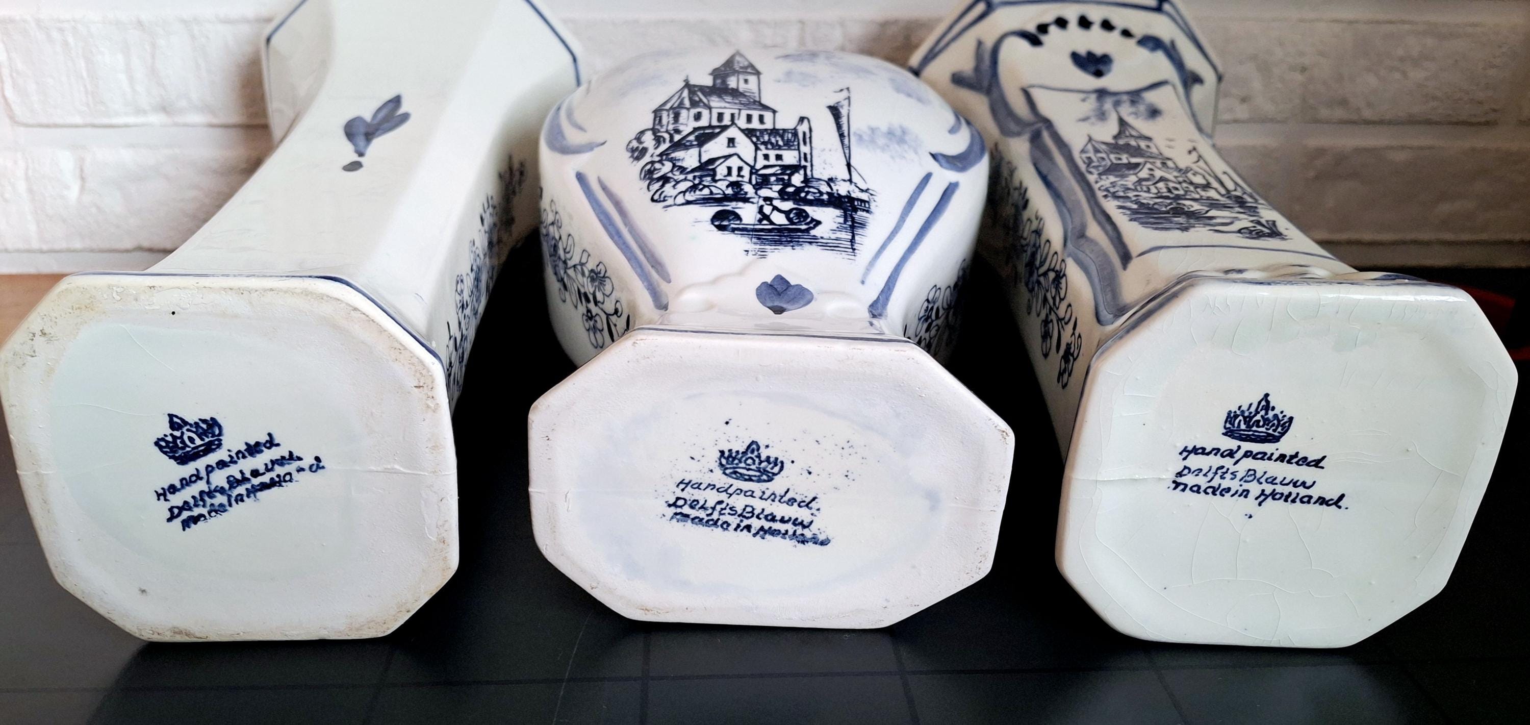 Delft Blauw 3-piece vase set, Hand-painted Dutch porcelain