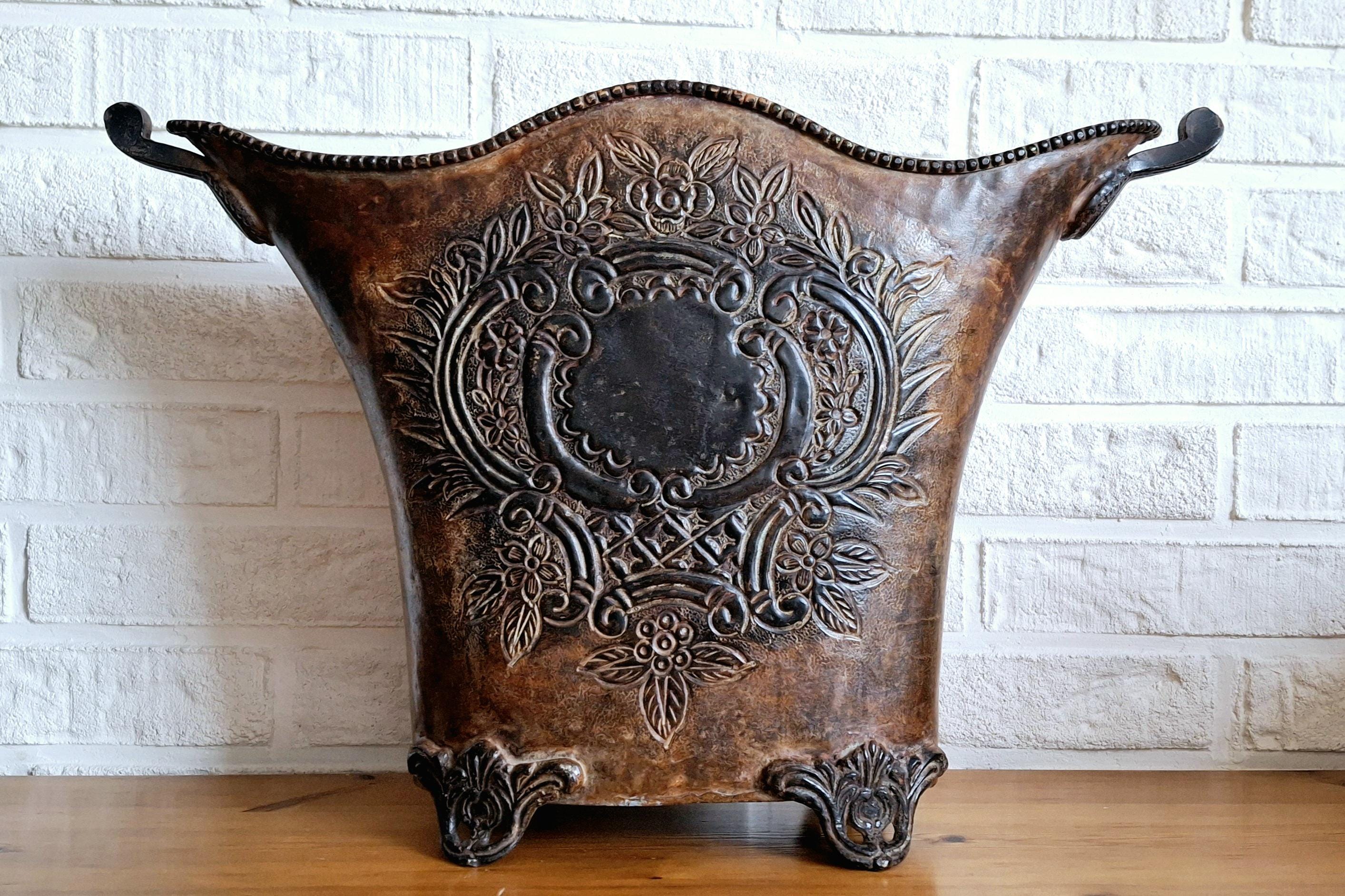 Antique decorative metal planter, Fireplace accessory holder