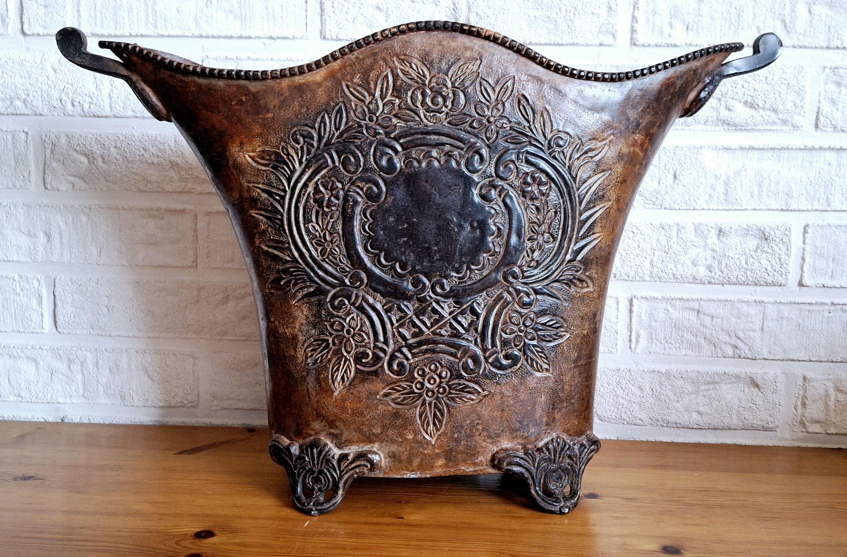 Antique decorative metal planter, Fireplace accessory holder