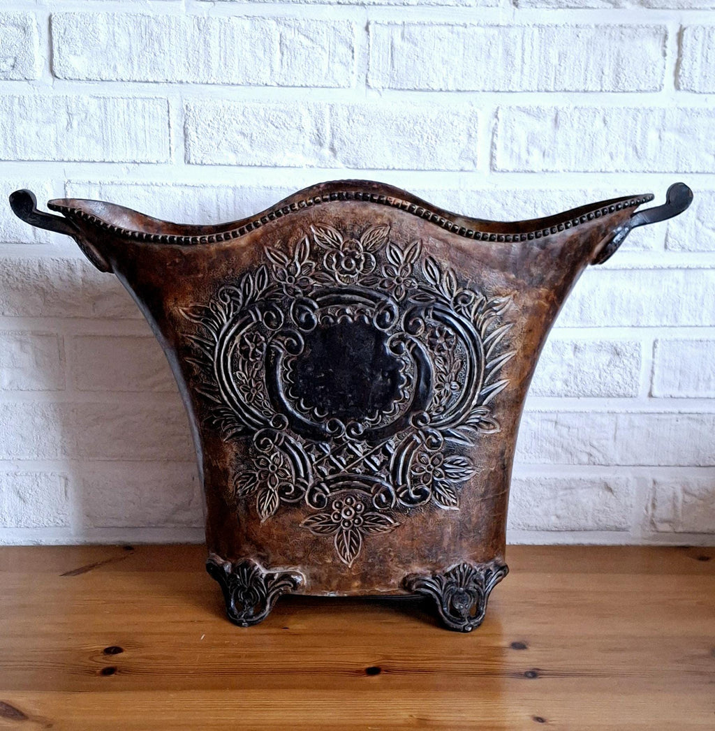 Antique decorative metal planter, Fireplace accessory holder