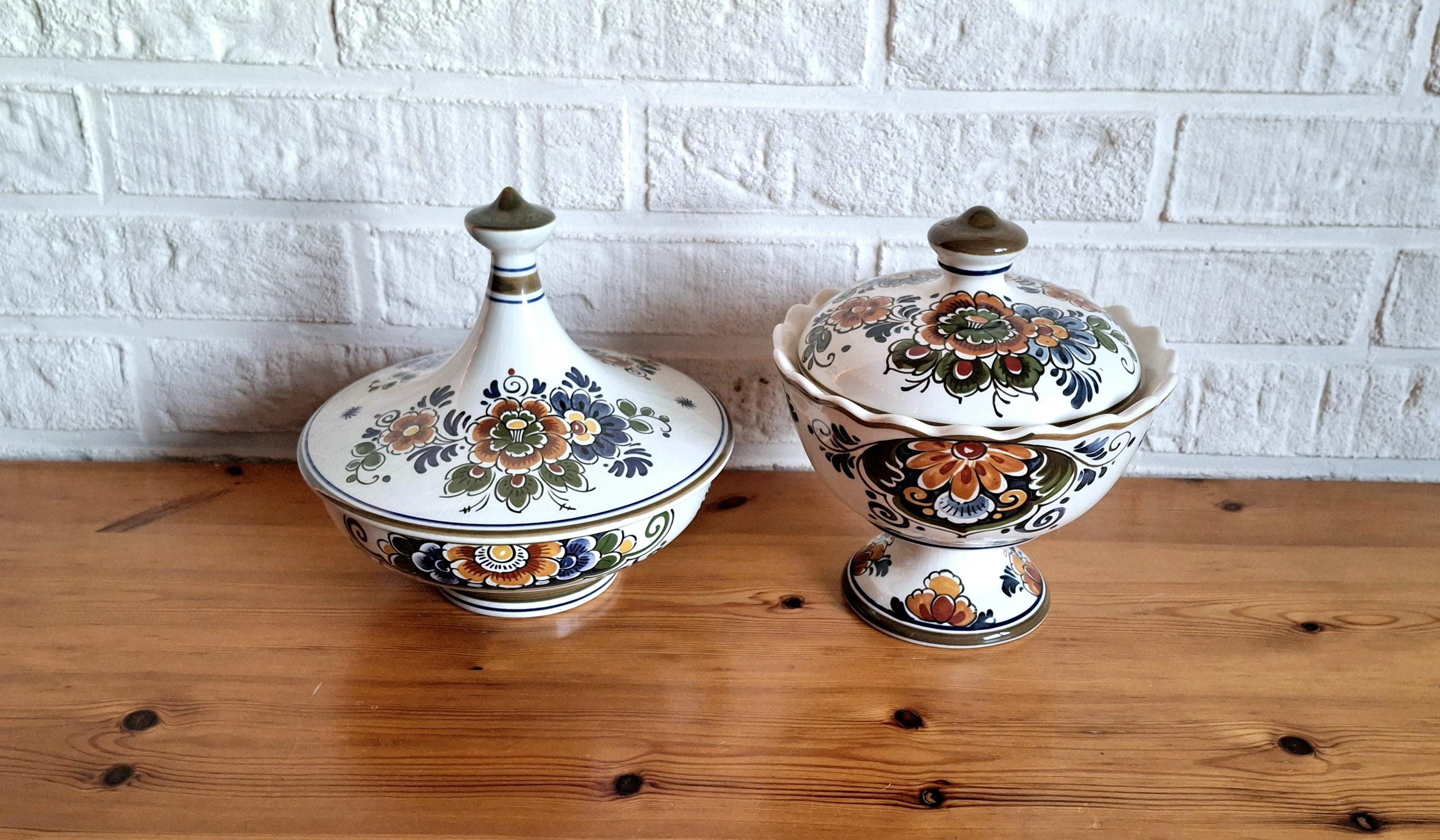 Delft Polychrome lidded dish & footed bowl set