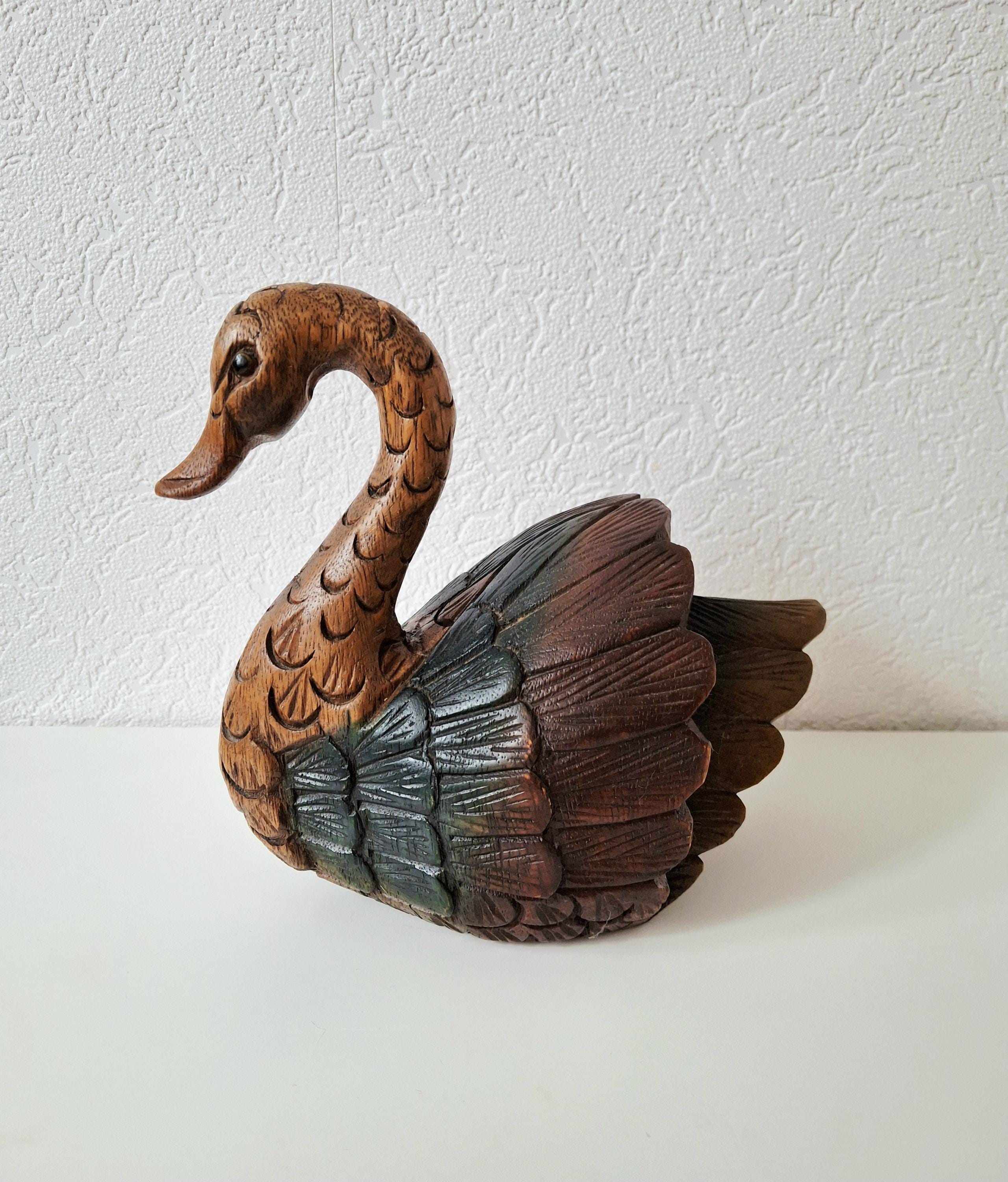 Vintage hand carved wooden swan figurine