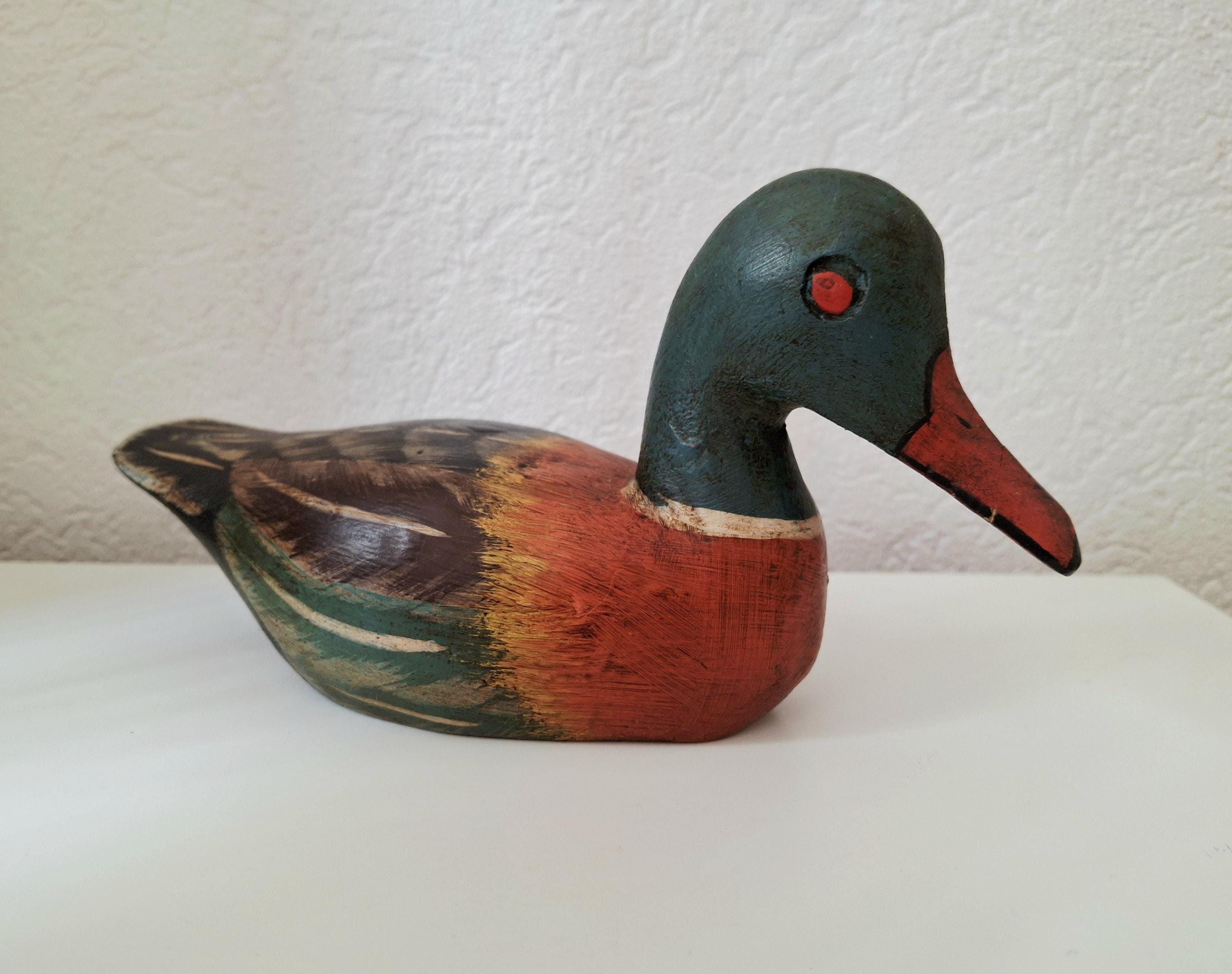 Wooden hand carved duck decoy, mallard drake