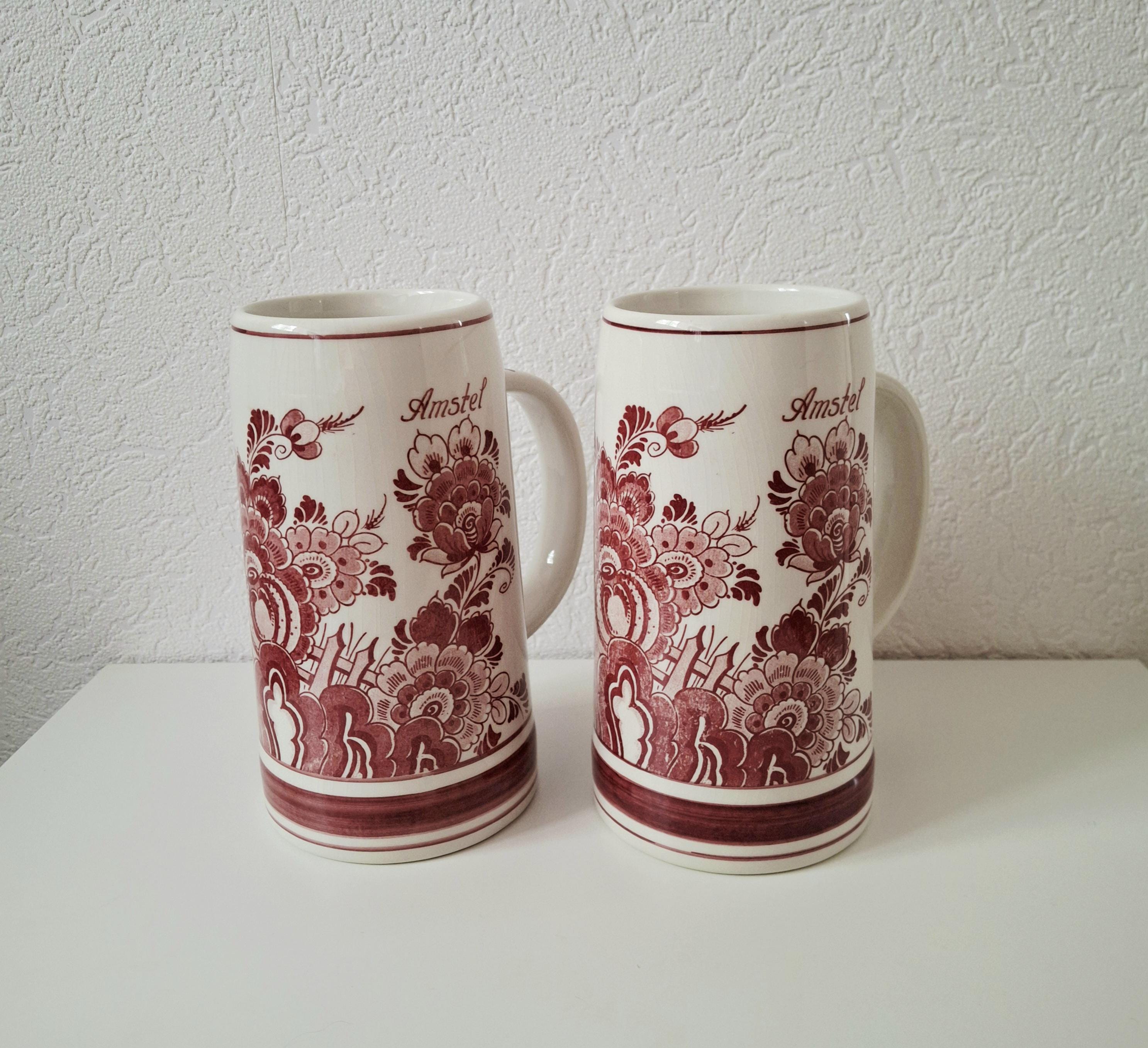 Delft Red Amstel beer mugs porcelain