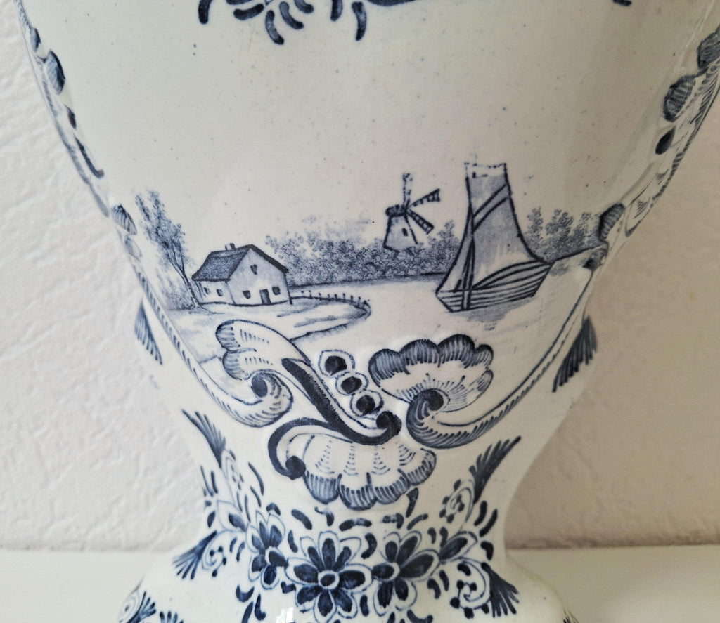 Antique Delft vase, Blue and White Dutch Ceramic