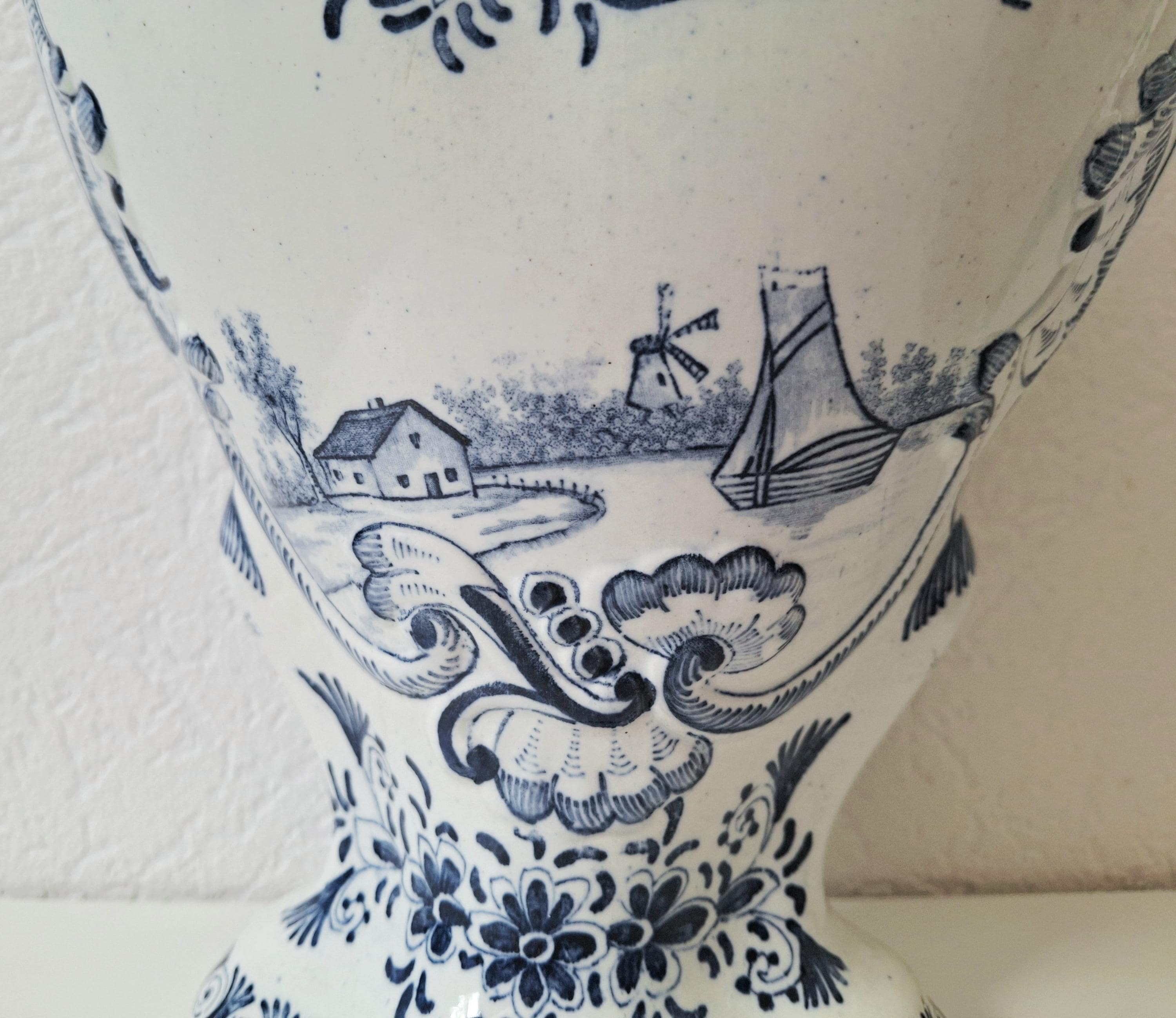 Antique Delft vase, Blue and White Dutch Ceramic