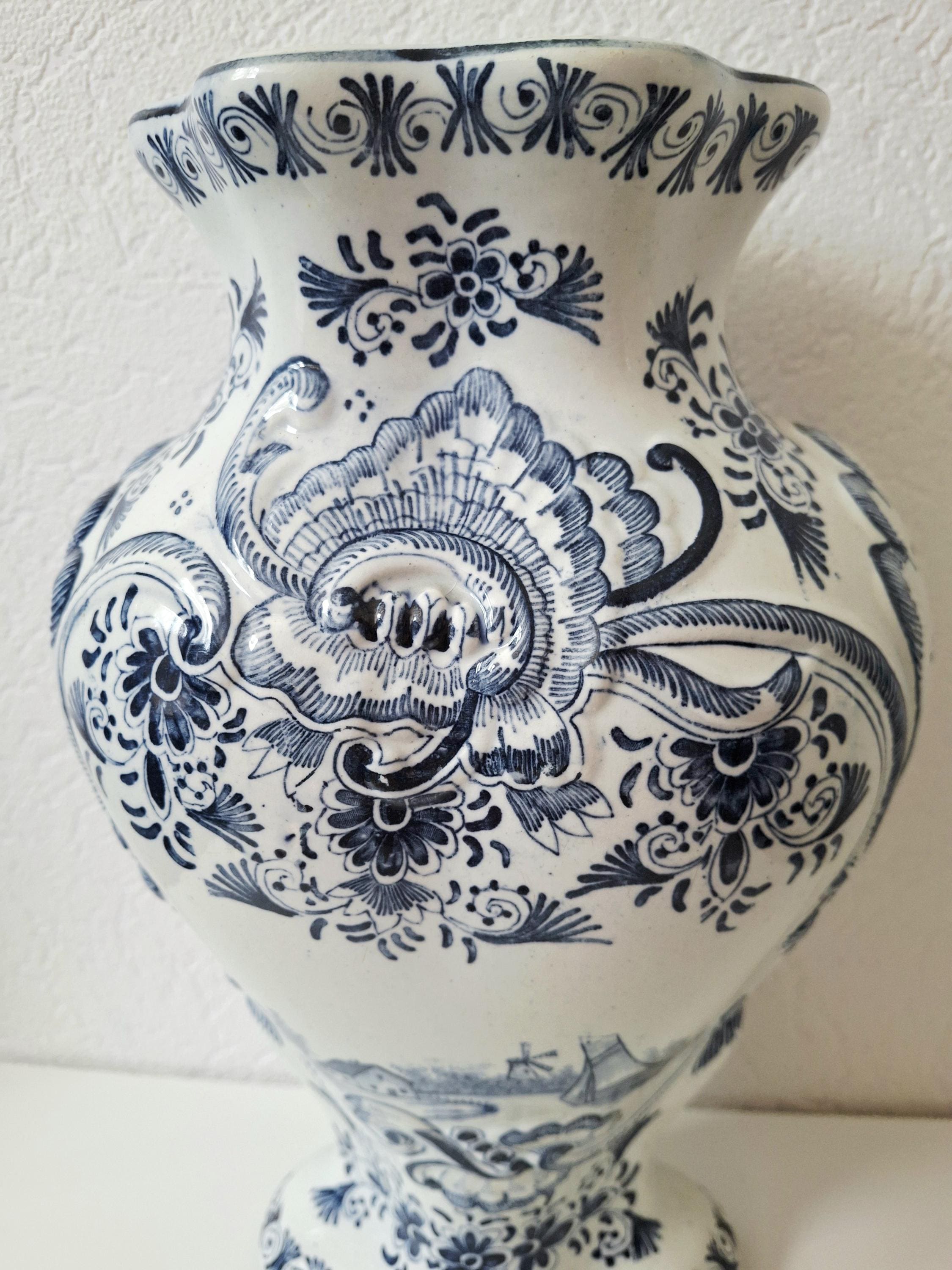 Antique Delft vase, Blue and White Dutch Ceramic