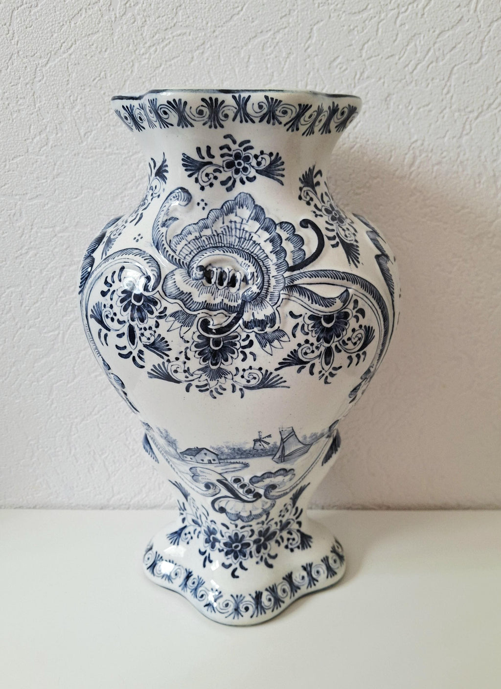 Antique Delft vase, Blue and White Dutch Ceramic