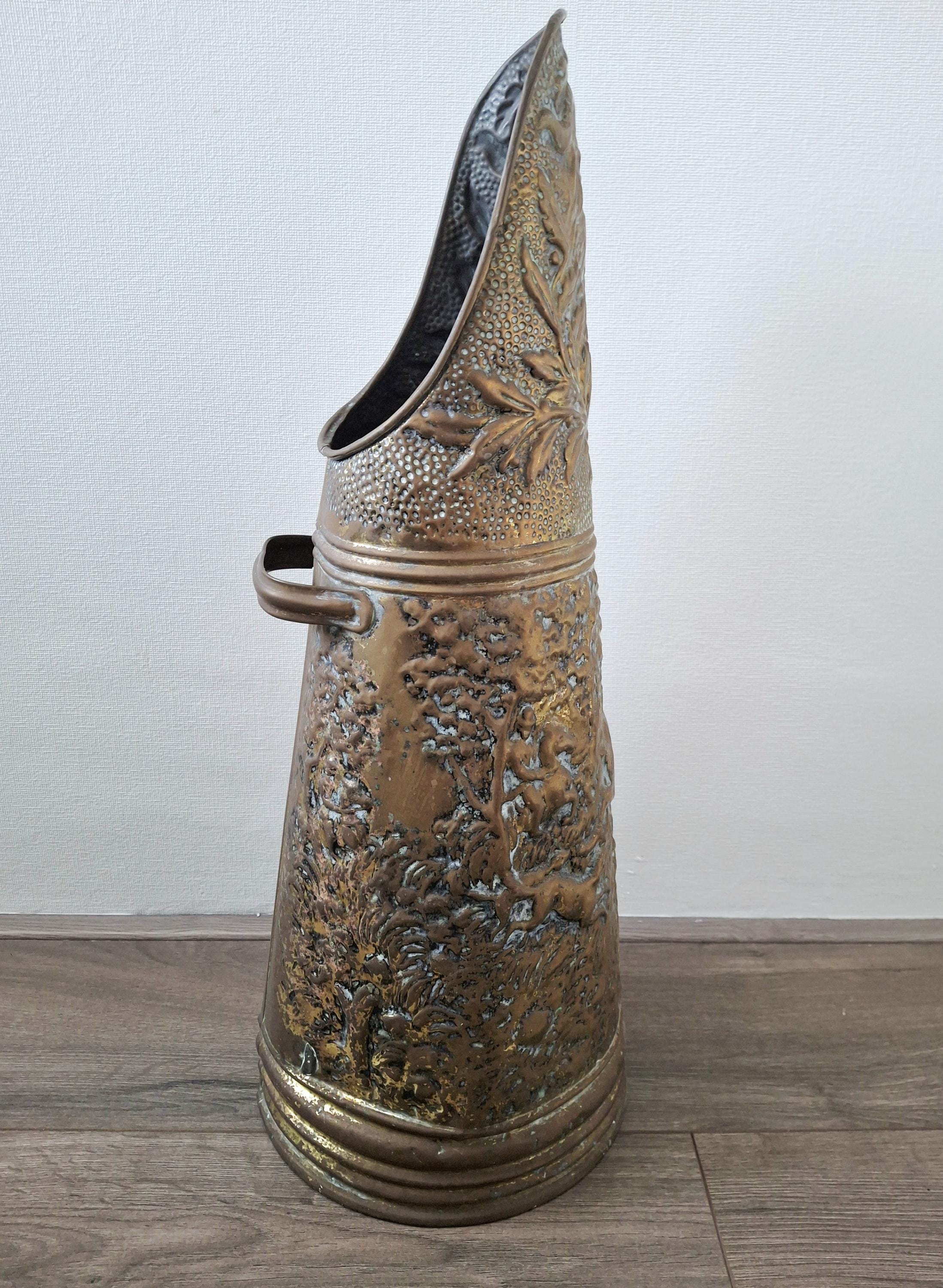 Belgian hand-embossed brass umbrella stand/coal scuttle