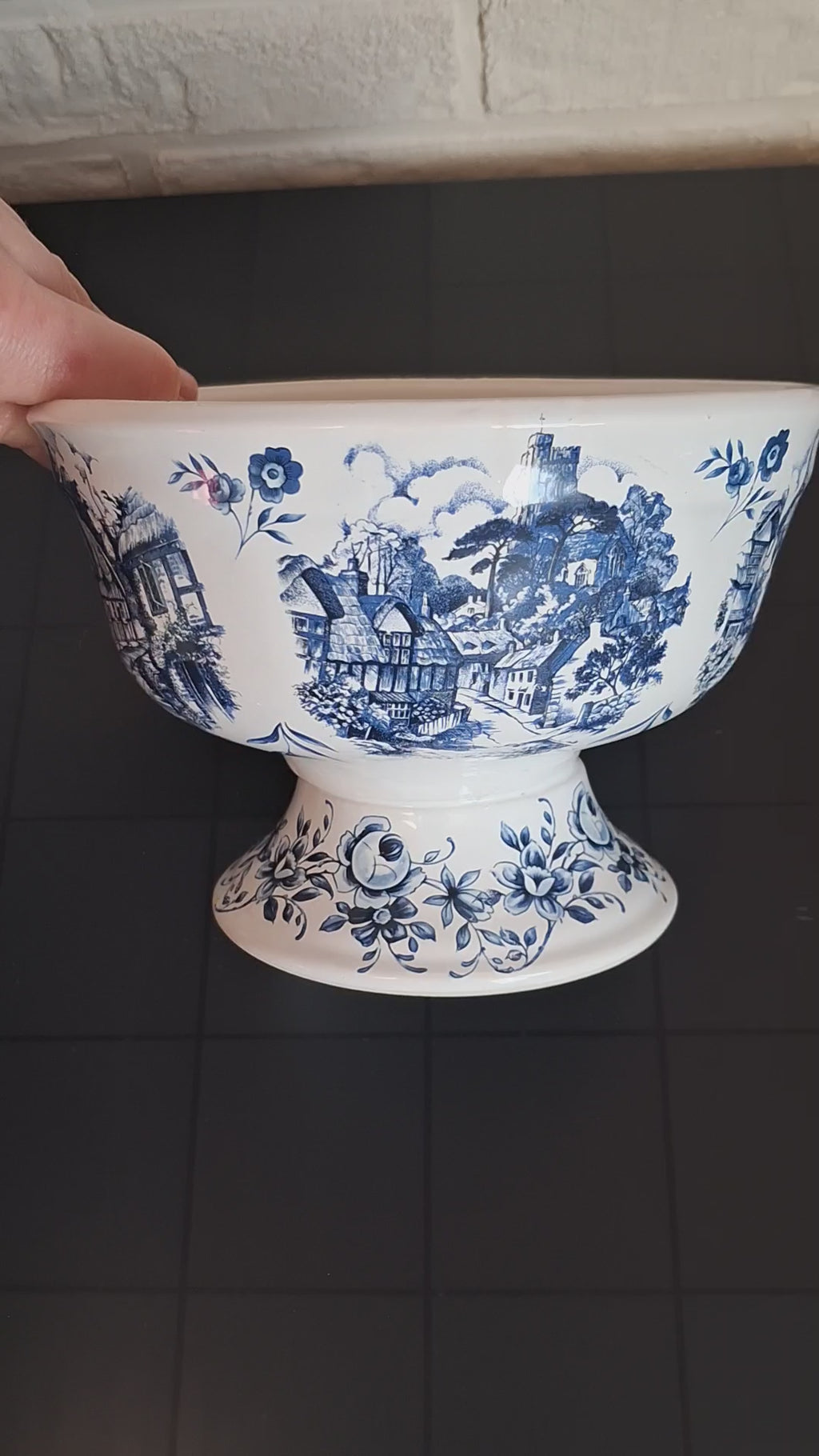 Blue Delft hand decorated pedestal bowl made in Holland